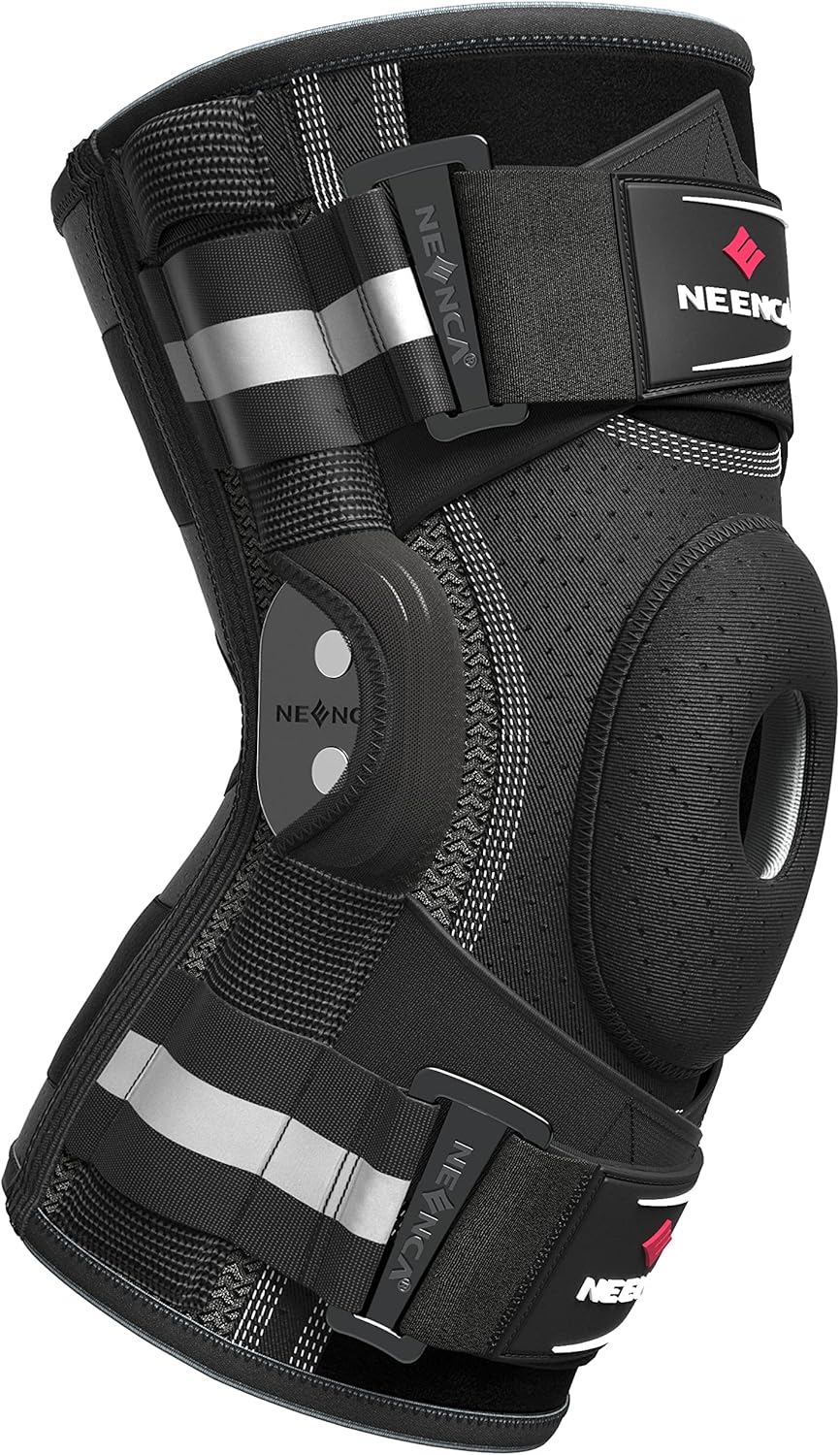NEENCA Hinged Knee Brace with Patella Gel Pad and X-Strap Stabilizers for Support

