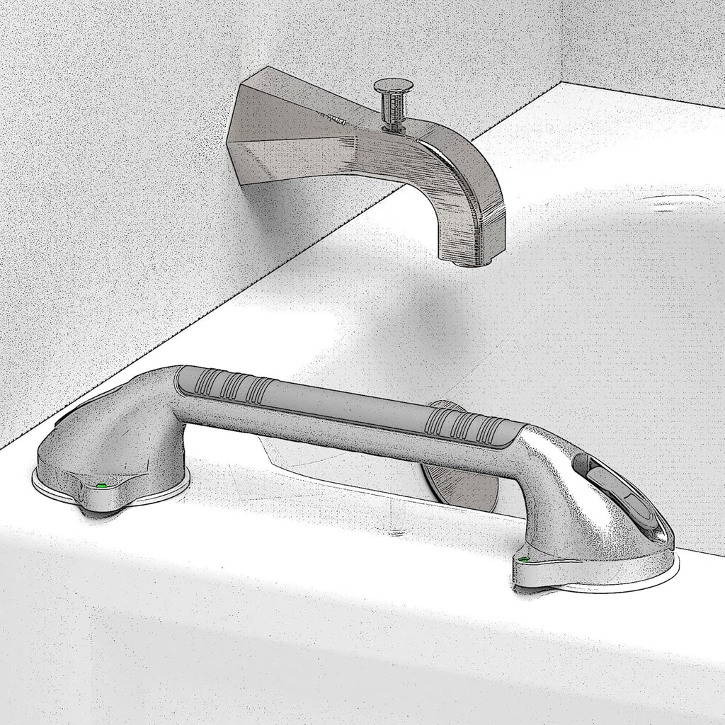 Suction Bath Grab Bar with Safety Indicators, Balance Assist Shower Handle

