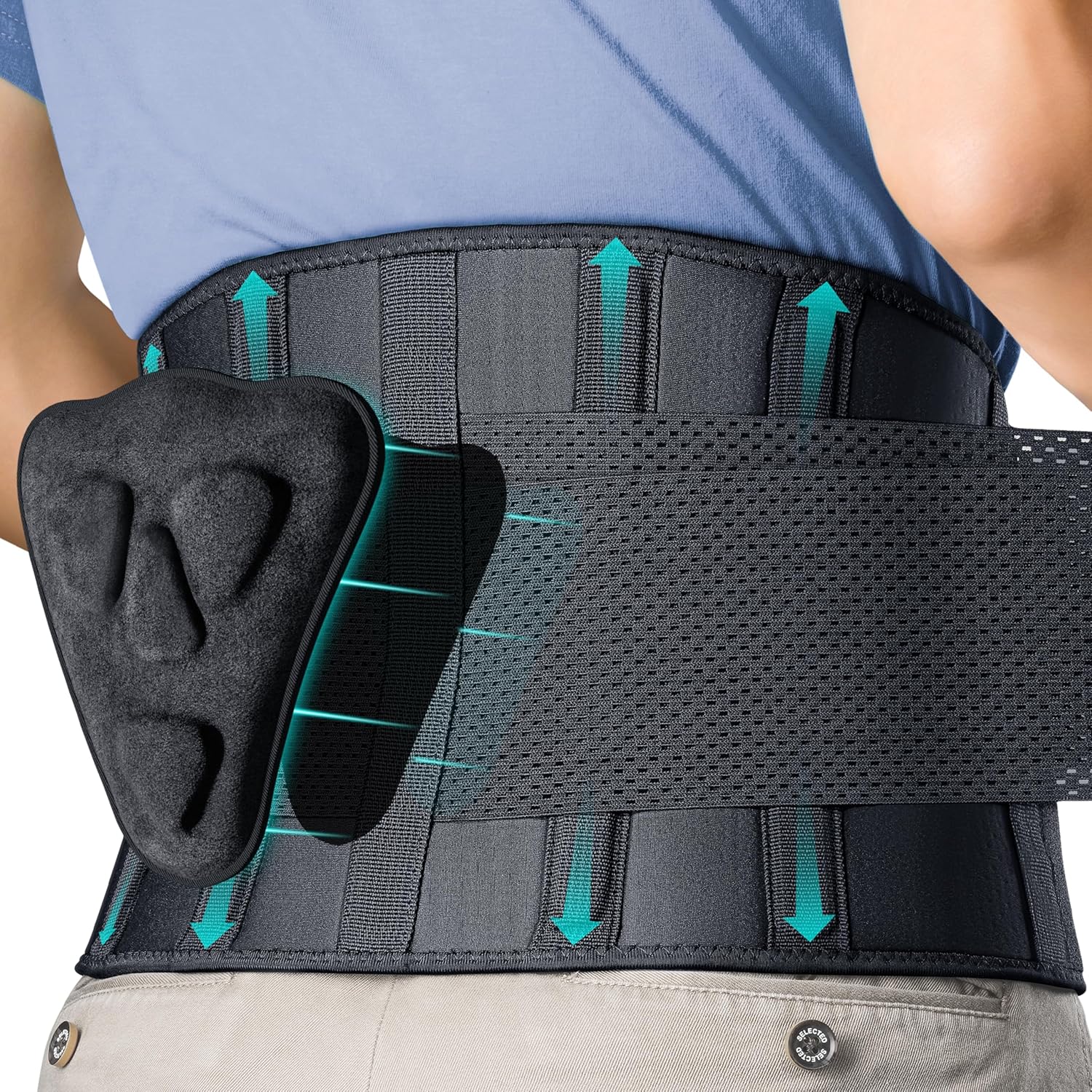 FEATOL Back Brace for Men Lumbar Support Belt Adjustable Straps, Removable Lumbar Insert

